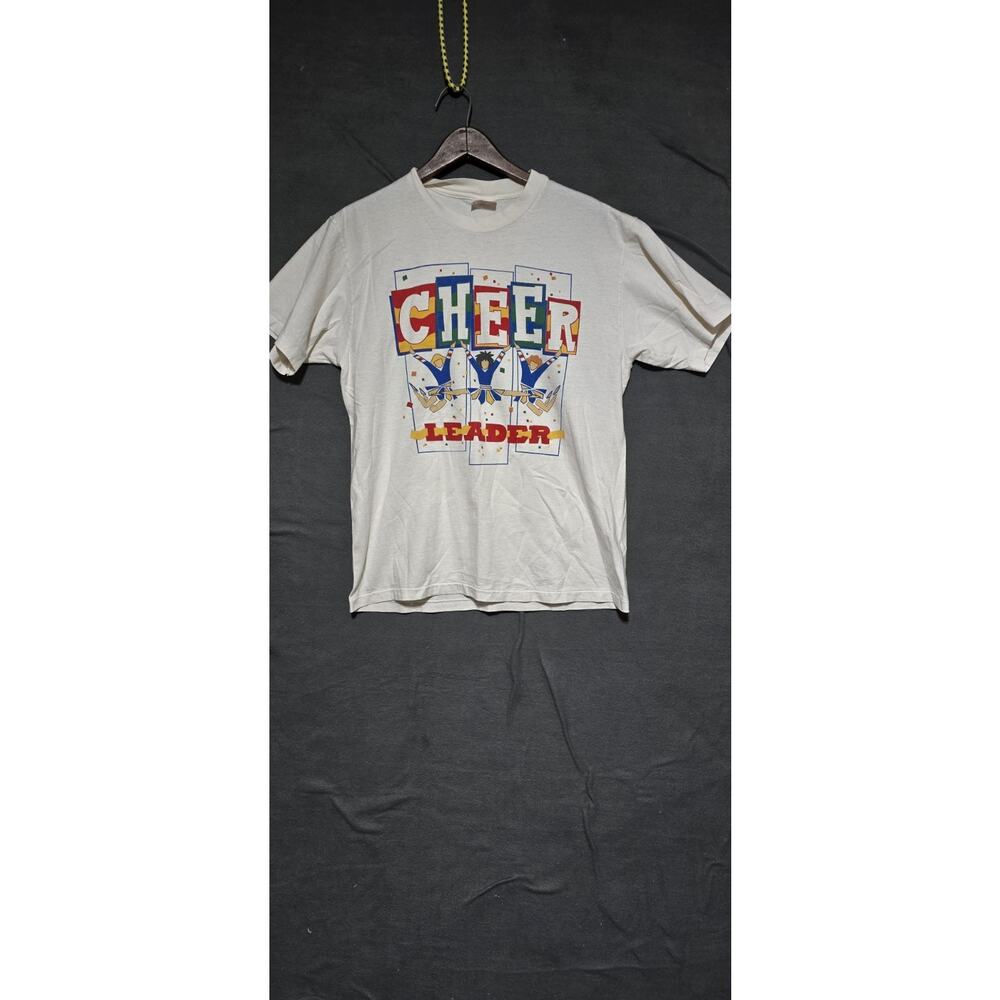 Vtg Hanes Shirt Cheerleader Single Stitch White Adult LG Pre Owned Made in USA